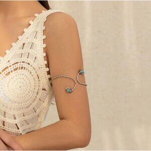 Upper Arm Bangle Bracelet Body jewelry Turquoise Gemstones Swirly Silver Tone